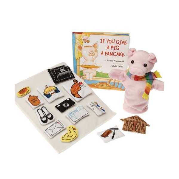 Constructive Playthings "If You Give A Pig a Pancake" 16 pc. Puppet and Props Set with Hardcover Book for Ages 2 Years and Up