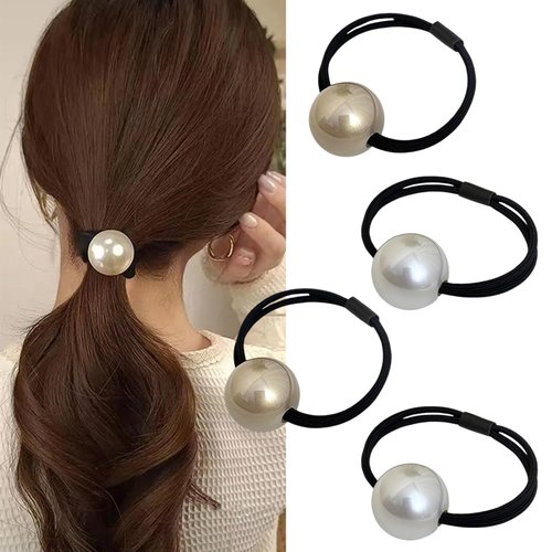 mdgfge 4Pcs Pearl Hair Scrunchies French Pearl Ponytail Holder Hair Ropes Pearl Elastic Hair Tie Elegant Sliver Champagne for Women Thin Thick Hair Accessories Daily Use