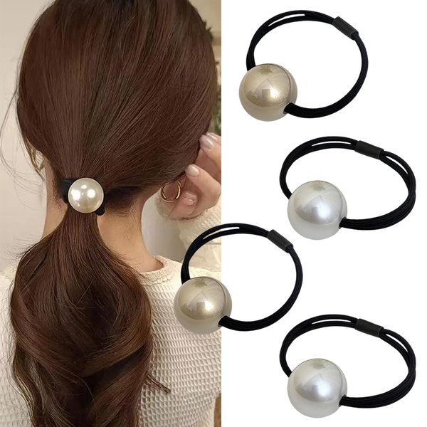 mdgfge 4Pcs Pearl Hair Scrunchies French Pearl Ponytail Holder Hair Ropes Pearl Elastic Hair Tie Elegant Sliver Champagne for Women Thin Thick Hair Accessories Daily Use