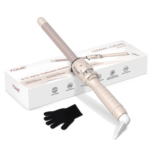 3/4 Inch Curling Wand,Wand Curling Iron for Short & Long Hair,Ceramic Small Barrel Curling Wands with Glove Included,Adjustable Temperature,Auto-Off,Dual Voltage Travel Curling Iron
