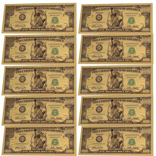 10Pcs One Million Dollar Bills, Colored Bill Collectible Banknotes for Decor, with Amazing Detailing