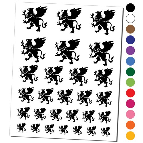 Regal Heraldic Griffin Temporary Tattoo Water Resistant Fake Body Art Set Collection - Black (One Sheet)