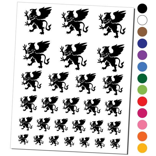 Regal Heraldic Griffin Temporary Tattoo Water Resistant Fake Body Art Set Collection - Black (One Sheet)