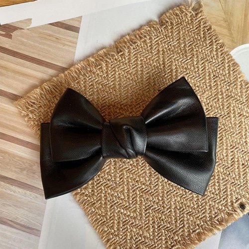 Black PU Leather Hair Clip, Bow Duckbill Clip Korean Style Hairpin Sweet Barrette, Fashion Headwear Hair Accessories for Women Girls Hair Accessories