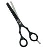Premium Barber Scissors 6.5" 7.5" 8" Full Black Adjustable Screw Knob Screw-On Finger Rest Curved Finger Rest - German Steel Hair Salon and Barber Scissors (Black-Silver Acc Thinning Shears, 6.5")
