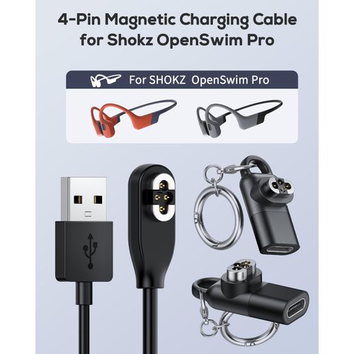 FYOUNG Charging Cable with 2 Type-C Adapters for SHOKZ OpenSwim Pro, USB 4-Pin Magnetic Charger Cord for Shokz Bone Conduction Headphones