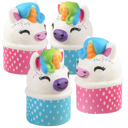 ArtCreativity Squish Unicorn Ice Cream Scoop Toys for Kids, Set of 4, Super Soft Slow Rising Squeeze Toys, Stress Relief Sensory Toys, Great Party Favors, Goody Bag Fillers for Children