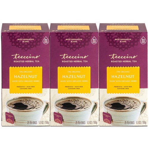 Teeccino Hazelnut Herbal Tea - Rich &amp; Roasted Herbal Tea That’s Caffeine Free &amp; Prebiotic for Nat...