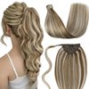 LaaVoo Ponytail Hair Extensions Human Hair Blonde Ponytail Extension Human Hair Wrap Around Brown Hair Extensions Ponytail Real Human Hair Ash Brown Highlight Light Blonde Short 12 Inch 70g