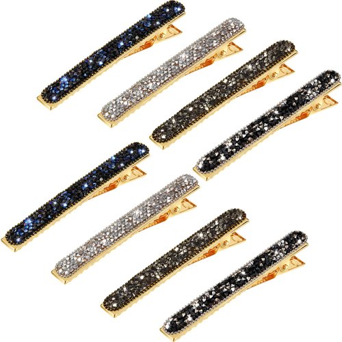 Zeyune 8 Pcs Rhinestone Hair Clips Bling Hair Barrettes Crystal Alligator Clip Hair Pins Long Slim Duckbill Hair Barrettes Hair Accessories for Women