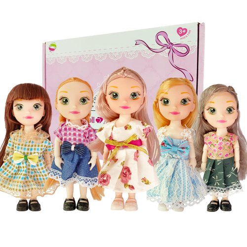 JING SHOW BUSSINESS 5 Sets Doll Clothes for 6 inch Mini Doll ，Include 5 Pieces Girl Mini Dolls, 5 Sets Handmade Doll Clothes and 5 Pairs of Doll Shoes