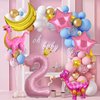 5pcs Pink Dinosaur Balloons, Girl Dinosaur Birthday Number Mylar Foil Balloon Pink Dinosaur 2nd Birthday Party Supplies Decorations (2nd)