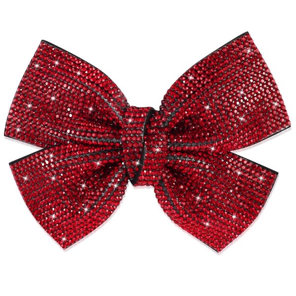 AHONEY Hair Clip, Red Rhinestone Bow for Women - Hair Bling Glitter Hair Clips, Sparkly Barrettes for Women Girls - Holiday Hair Accessories - Valentines