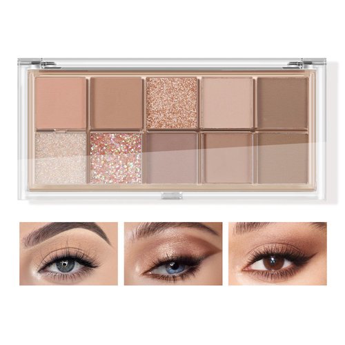 AHGHOUZ 10 Colors Eyeshadow Palette Neutral, Matte Shimmer Brown Shades, Pigmented Eye Shadow Makeup Palette - Long Lasting Natural Eye Look