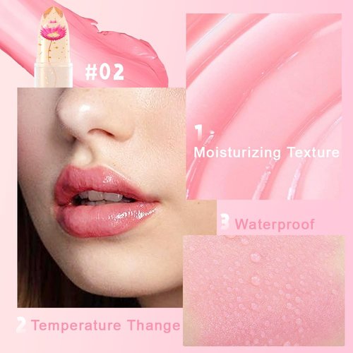 BINGBRUSH Crystal Flower Jelly Color Changing Lipstick,Long Lasting Lip Care Moisturizer Lip Balm Magic Color Change Lip Gloss Lip Tint Stain Matte Makeup Lipstick (02#Rose red flower)