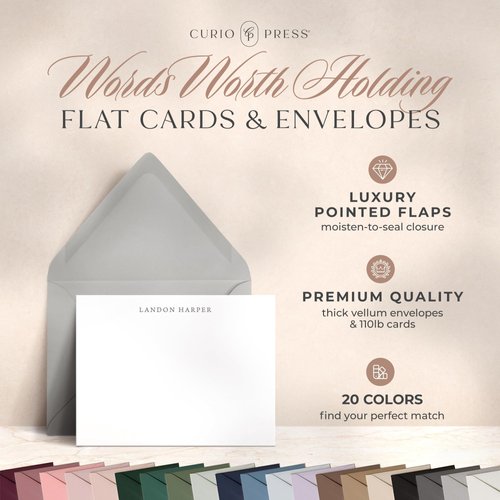 Curio Press Personalized Stationery Note Cards with Envelopes, Custom Note Cards, Personalized Thank You Cards with Envelopes, Personalized Cards Handmade Note Cards & Greeting Cards - Simplicity Flat