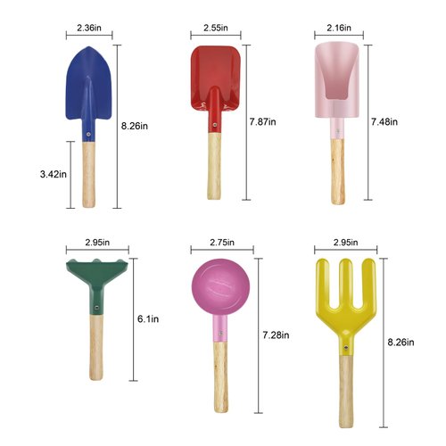 OKGD 6-Piece Garden Tools Set for Kids,Children Beach Sandbox Toy,Including Cylinder Scoop, Trowel, Spoon, Fork, Rake & Shovel for Kids