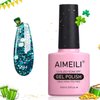 AIMEILI Soak Off U V LED Gel Nail Polish - Diamond Glitter Teal Blue Green (044) 10ml