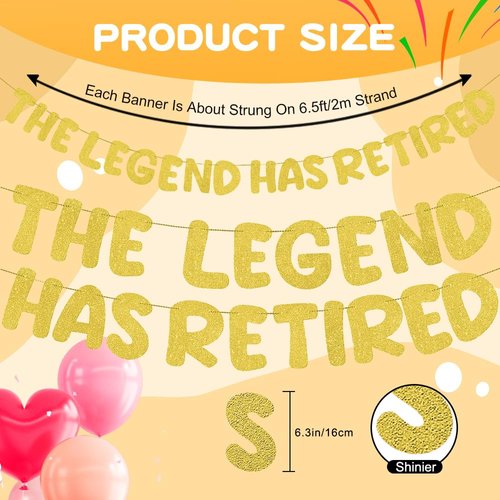 WLPHHM The Legend Has Retired Banner Glitter Bunting Retirement Sign Funny Official Retired Decor Party Decorations Supplies for Men Women Gifts，Funny Party Props (Black) (Gold)
