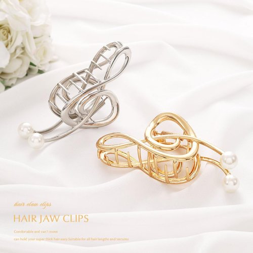 Fashey Pearl Hair Claw Clips Gold Note Hair Claws Nonslip Metal Hair Clips Strong Hold Hair Clamps Hair Accessories for Women and Girls(Pack of 2)