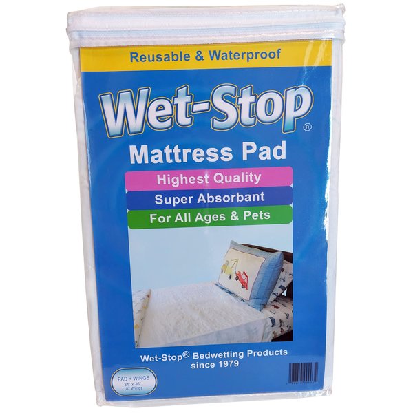 Wet-Stop Mattress Pad Protector with Wings (34x36 plus 2 18" Tuck Wings), Bed Wetting and Incontinence, Waterproof