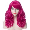 PATTNIUM Hot Pink Wig Women Shoulder Length Curly Wig Dark Pink Wig With Bangs for Women and Girls Synthetic Cosplay Costume Wig (Hot Pink)