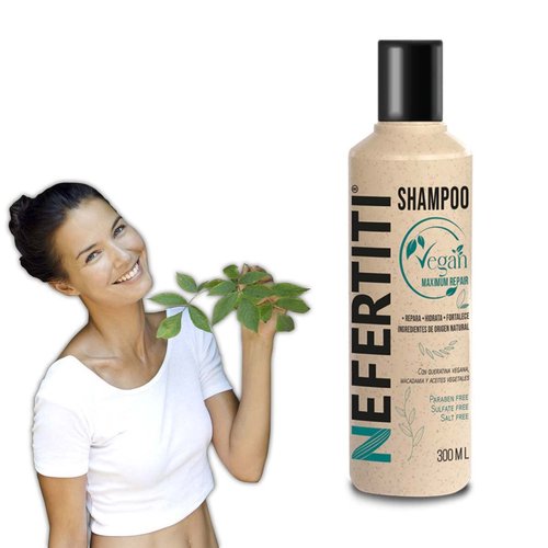 Nefertiti Vegan Maximum Repair Shampoo 300 ml with Argan Oil, Avocado Oil, Olive Oil and Sunflower Oil