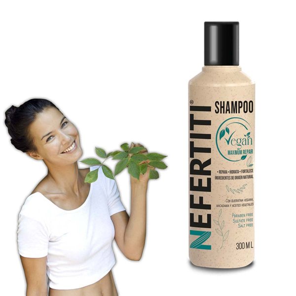 Nefertiti Vegan Maximum Repair Shampoo 300 ml with Argan Oil, Avocado Oil, Olive Oil and Sunflower Oil