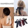 Hair Scrunchies with Bow Elastic Hair Ribbons Satin Hair Ties Bowknot Ponytail Holder Hair Scarf with Solid Color For Women Girls (Navy + wine red + black)
