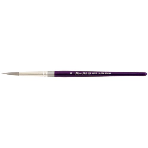 Silver Brush Limited 8831S Silver Silk Ultra-Round Brush for Watercolor, Gouache, and Acrylic Paint, Size 8, Short Handle