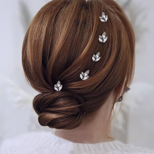 Asooll Crystal Bride Wedding Hair Pins Silver Leaf Bridal Hair Pieces Rhinestone Hair Clips for Women and Girls Free Size