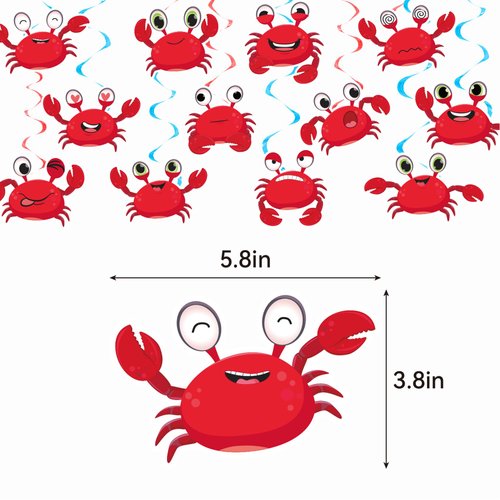 24 Pcs Crab Hanging Swirls Crab Party Decorations Crab Spirals Crab Ceiling Decorations Crab Party Supplies for Crab Birthday Party Ocean Decorations
