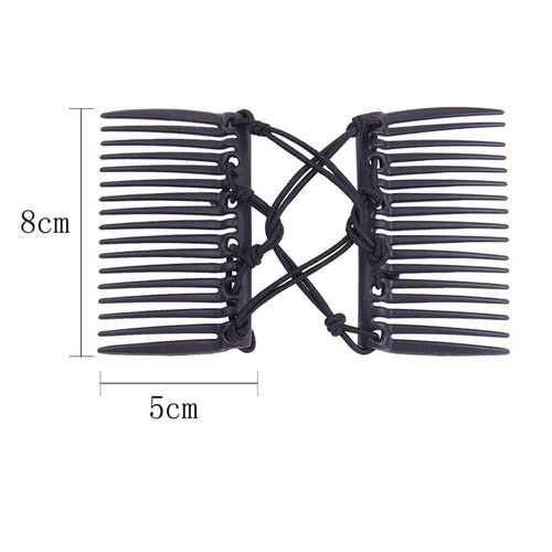 2 Pieces Adjustable Elastic Hair Comb Stretchy Plastic Double Banana Clip No Crease Pins for Women Curly Thick Wavy Hair Ponytail (Black, Coffee)