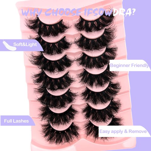 IFSOWDRA Dramatic Lashes Mink Long 20mm/25mm Mink False Strip Lashes Wispy Flase Eyelashes Natural Look D Curl Lashes Strips 3D/5D Volume Full Lashes Pack