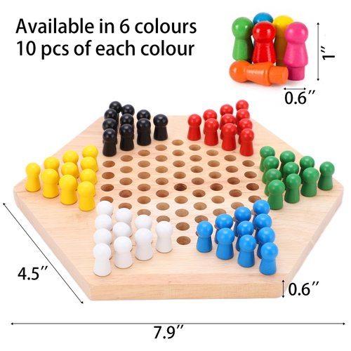 Wooden Chinese Checkers Board Game Set, Colorful Chinese Checkers Board Game Classic Strategy Family Board Game for Kids and Adults 7.8 inch