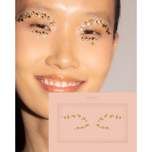 Eye Dazzle Gold Face Jewels by Mercy London Eye Liner Crystal Costume Accessories Face Gems Jewels All In One Halloween Headpiece Stick On