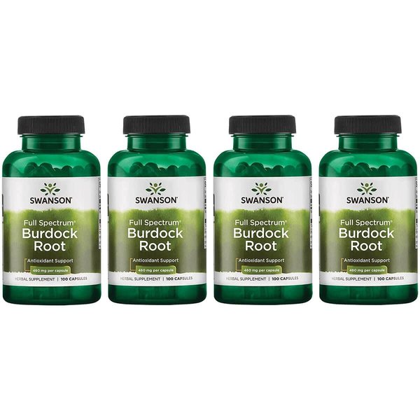 Swanson Burdock Root Kidney '&' Liver Support - Detox Skin Helps Remove Toxins From The Body - Support Well Being And Healthy Immune System - Herbal Antioxidant Supplement (460 mg 100 Capsules) 4 Pack