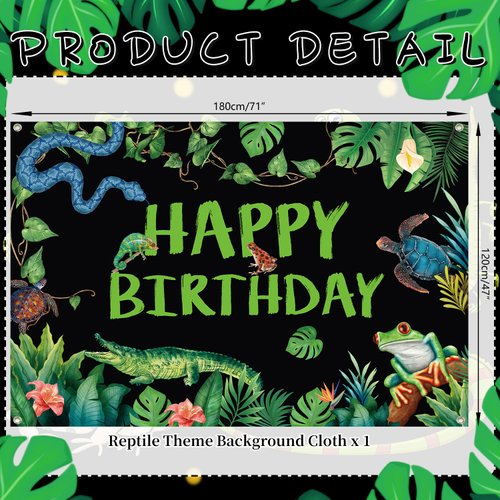 Obussgar Reptile Party Decorations, Reptile Birthday Party Backdrop Supplies, Lizard Snake Crocodile Backdrop Decorations for Kids Birthday Party