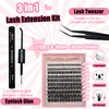 Fluffy Lash Clusters Kit 120pcs DIY Lash Extension Kit, Wispy Lash Clusters Kit Natural 8-16mm D Curl Eyelashes Extension Kit with Lash Bond and Seal and Lash Tweezers.(120P-T19-Kit)