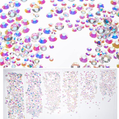 1728PCS Nail Art Rhinestone Naked Diamond AB Color Glitter Diamend Gems 3D Tips DIY Decoration Fashion Flatback Crystal Gems Crystal Nail Rhinestones for Acrylic Nails, DIY Projects