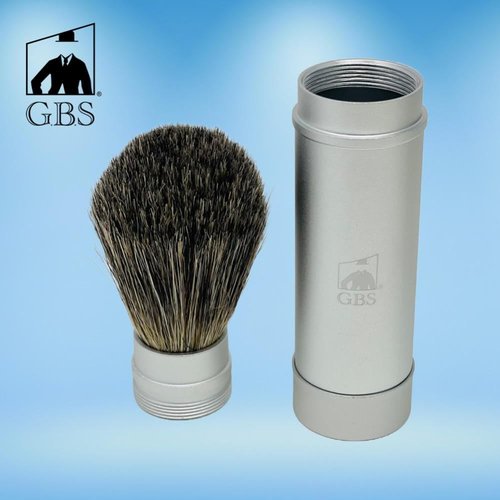 G.B.S 5.5in Silver Metal Canister Portable Badger Hair Shaving Brush for Men, Travel Friendly