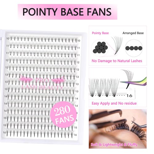 Premade Fans Eyelash Extensions 10D-C-0.07-14 Premade Volume Lash Extensions 320 Fans Pointed Base Fans 0.07 Premade Volume Fans C D Curl(14 mm, 10D-C-0.07)