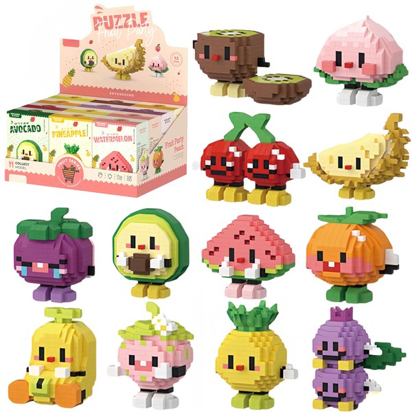 TIMCHESS Micro Building Blocks Sets, 12 in 1 Cute Fruit Series for Kids Birthday Party Favors, Mini Building Blocks, Micro Building Kit Toys, Building Blocks for Adults & Kids