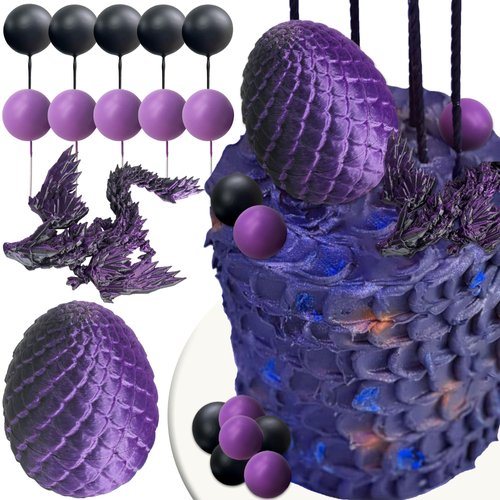 Fantasy Dragon Cake Topper Dragon Eggs Cake Decor Purple Black Balls Cake Decor for Baby Shower Birthday Wedding Party Supplies