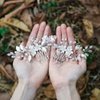 Aukmla Leaf Bride Wedding Hair Comb Flower Bridal Hair Pieces Rhinestones Side Comb Hair Accessories for Women and Girls (Pack of 2) (Silver)