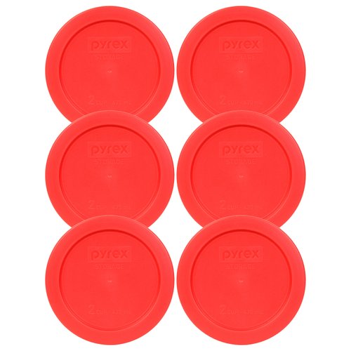 Pyrex 7200-PC 2-Cup Red Replacement Food Storage Lids - 6 Pack - Original Genuine Pyrex Lids - Made in the USA