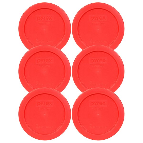 Pyrex 7200-PC 2-Cup Red Replacement Food Storage Lids - 6 Pack - Original Genuine Pyrex Lids - Made in the USA