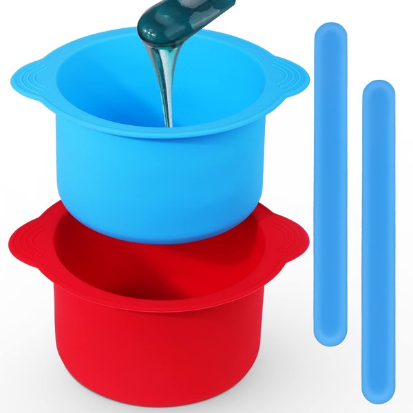 Mity rain 2pcs Silicone Wax Warmer Liner, Non-Stick Wax Pot Silicone Bowl Replacement, Reuse Wax Melt Warmer Liner With 2pcs Silicone Spatulas For Hair Removal(Blue+Red)