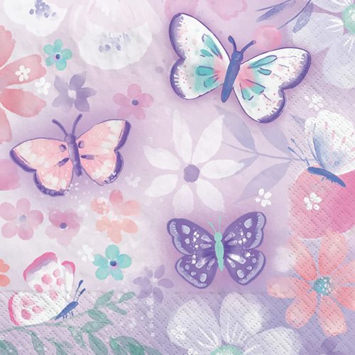 Multicolor Flutter Beverage Napkins (5" x 5") Pack Of 16 - Adorable & Fun Design, Soft & Absorbent Paper Napkins - Perfect For Celebrations & Themed Parties