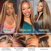 LEOSA Highlighted 13x4 HD Transparent Lace Front Wigs Straight Honey Blonde Pre Plucked Lace Front Wig for Black Women Blonde Highlight Frontal Wig 4H27 Natural Looking Long Haired Wig